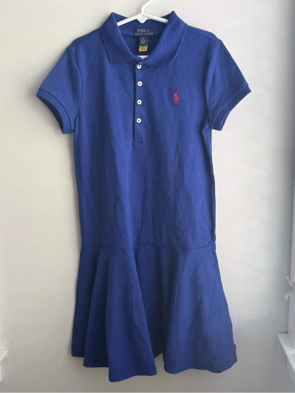 Ralph Lauren Girls Royal Blue Polo Dress with Pink Pony